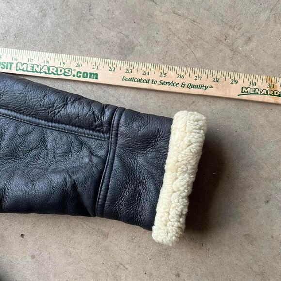 Stunning Vintage Black Sherpa Lined B-3 Style Hooded Leather Jacket 25x32.5” - Picture 5 of 8